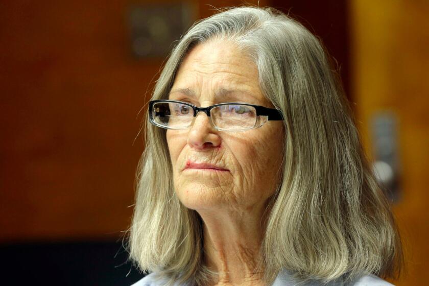 Former Charles Manson follower Leslie Van Houten appears before the California Board of Parole Hearings at the California Institution for Women in Chino on April 14, 2016.