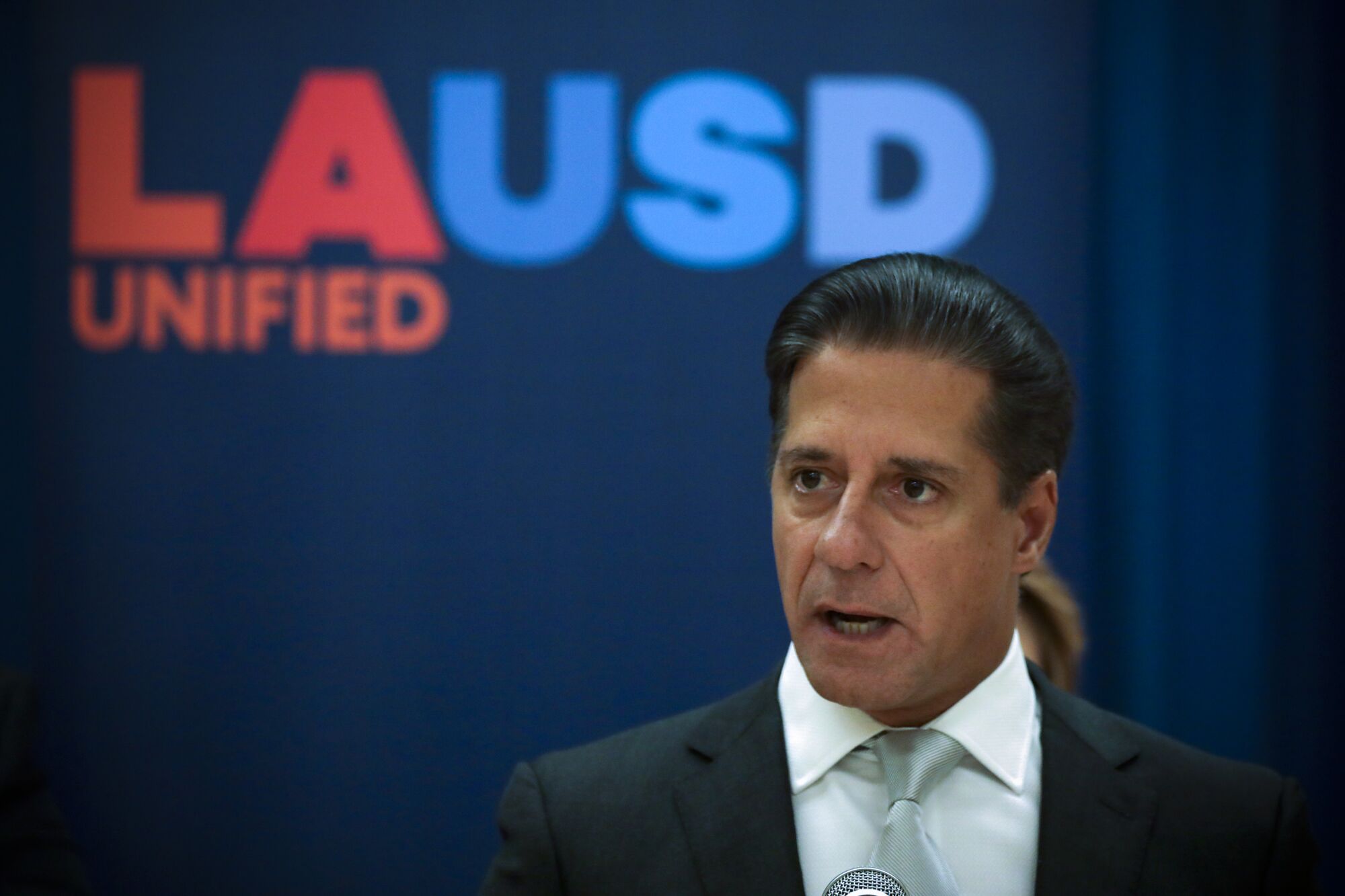 Supt. Alberto M. Carvalho addresses a press conference on the hacking of LAUSD system