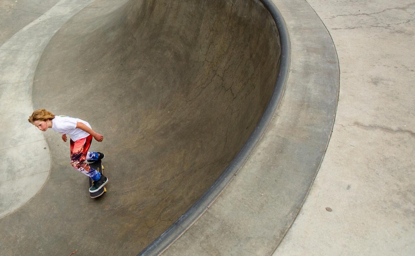 While on vacation with his family Liam Bengtsson, 12, of Fort Worth was at Venice Skate Park on Monday in Venice.