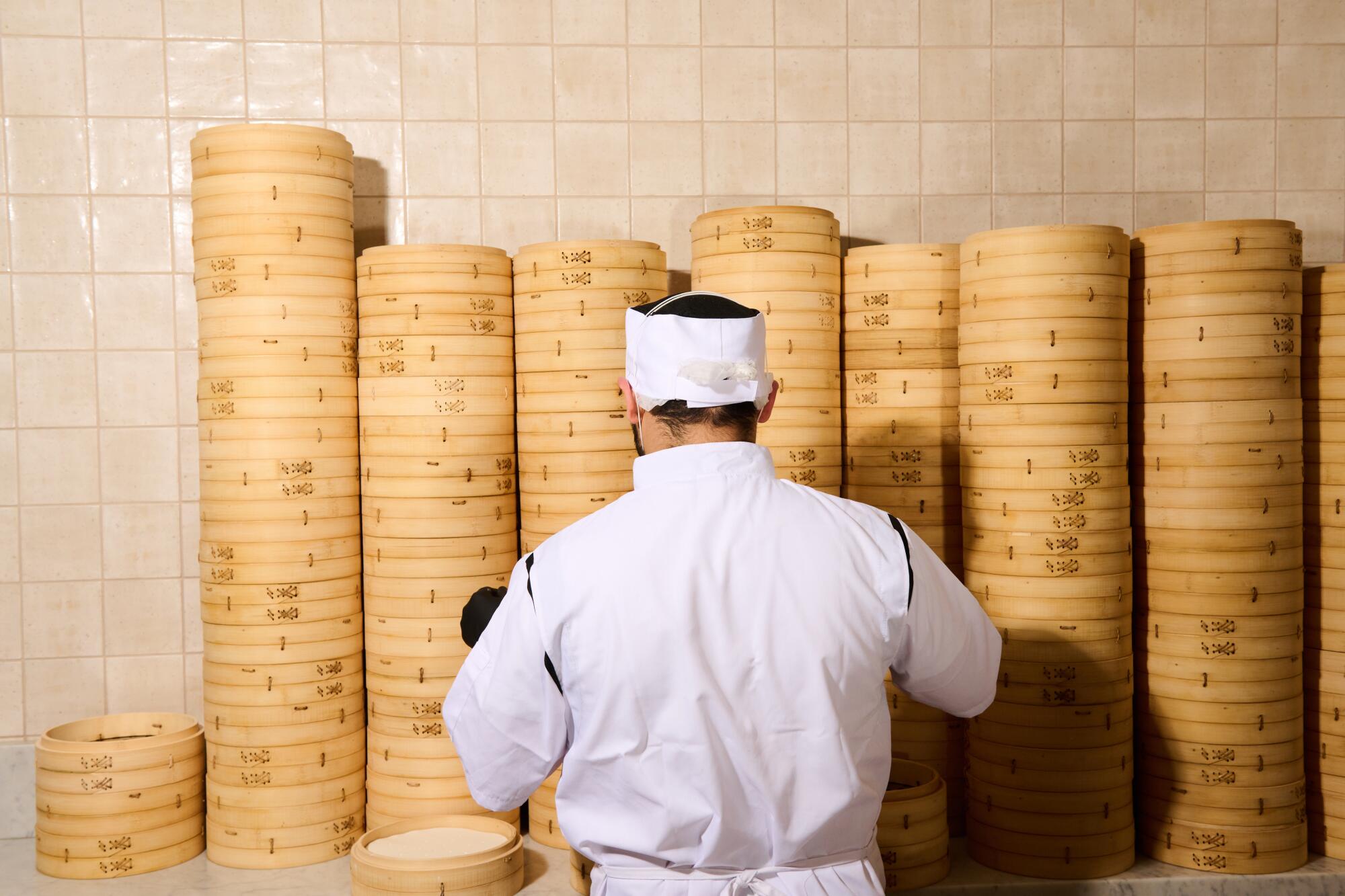 Stacked basket steamers at Din Tai Fung.