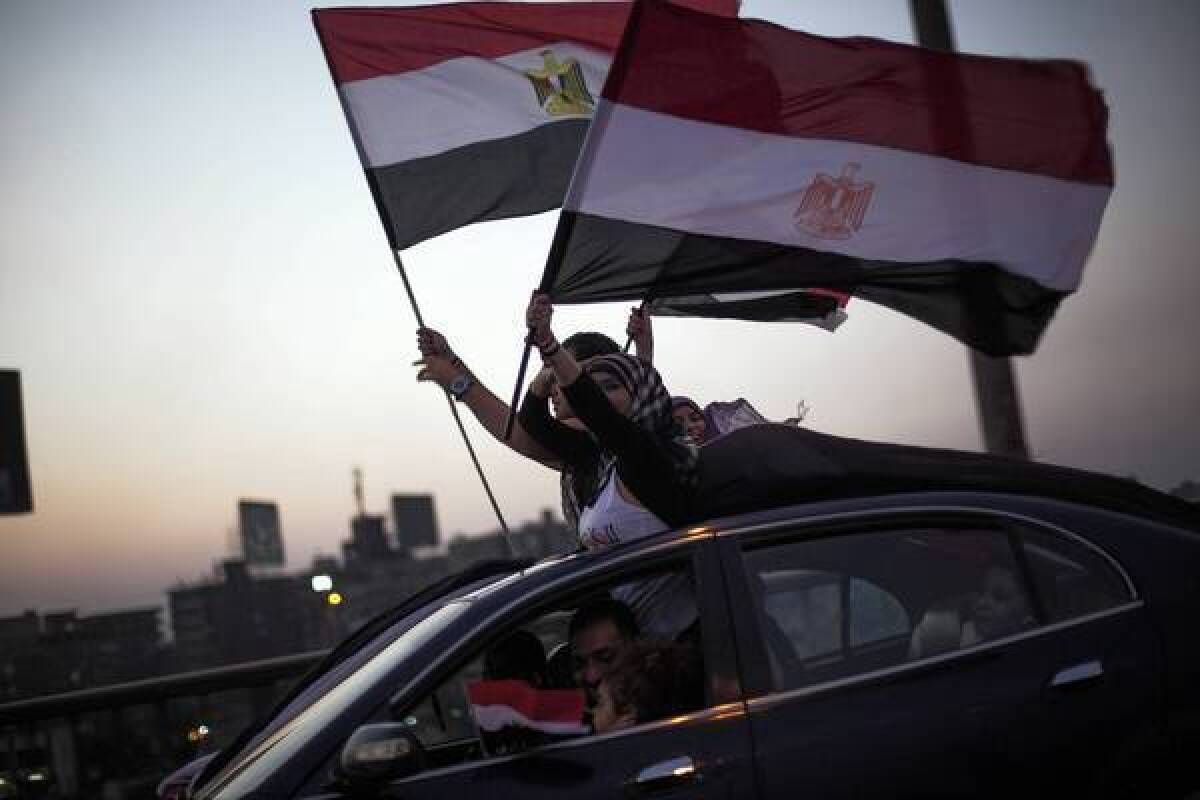 Supporters of the Rebel movement wave Egyptian flags in Cairo over the weekend.