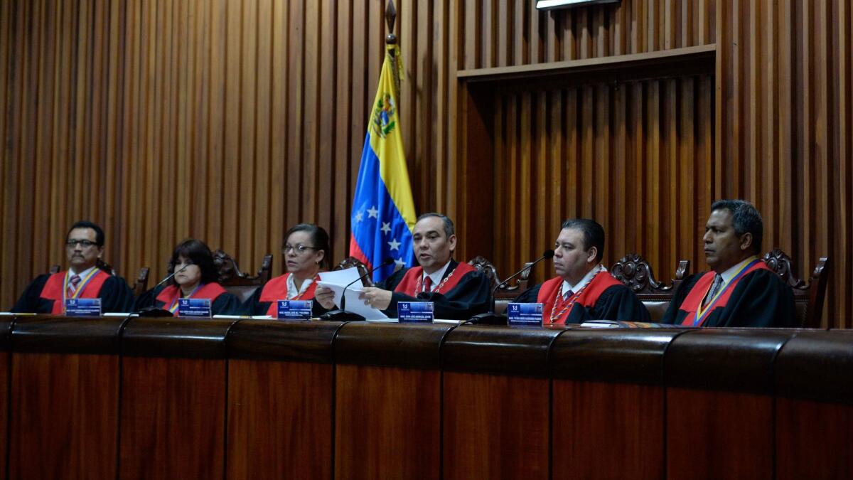 Venezuela's Supreme Court justices at a news conference in Caracas on April 1, 2017.