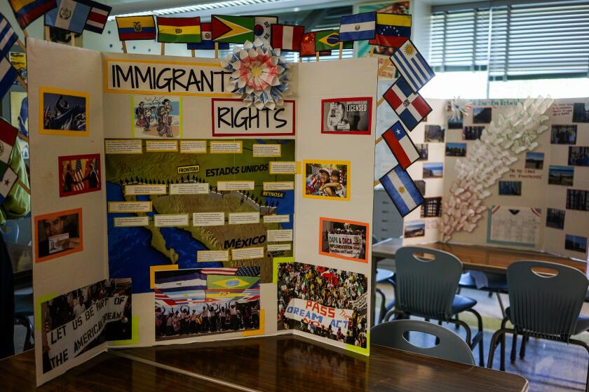 Kent Nishimura  Los Angeles Times A student’s project on display at Camino Nuevo Charter Academy Miramar Campus in Los Angeles.