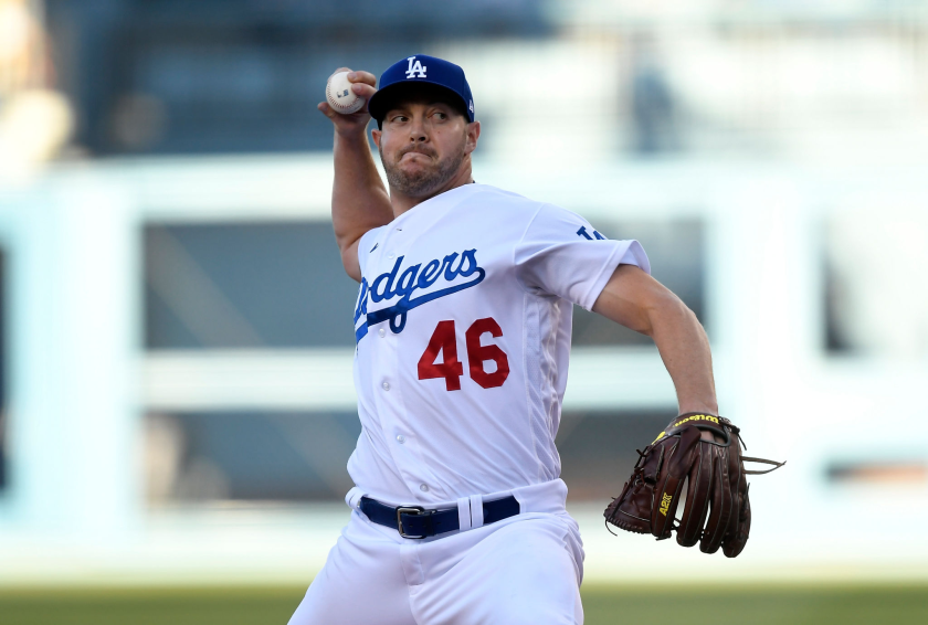 Dodgers pitcher Corey Knebel delivers during the first inning Saturday.