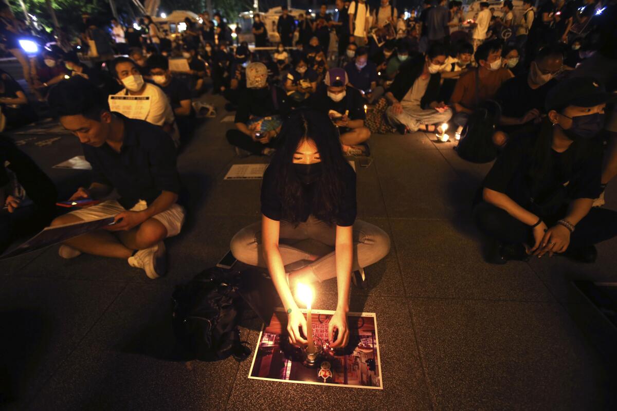 Supporters of Hong Kong and Taiwan protest China's national security legislation for Hong Kong.