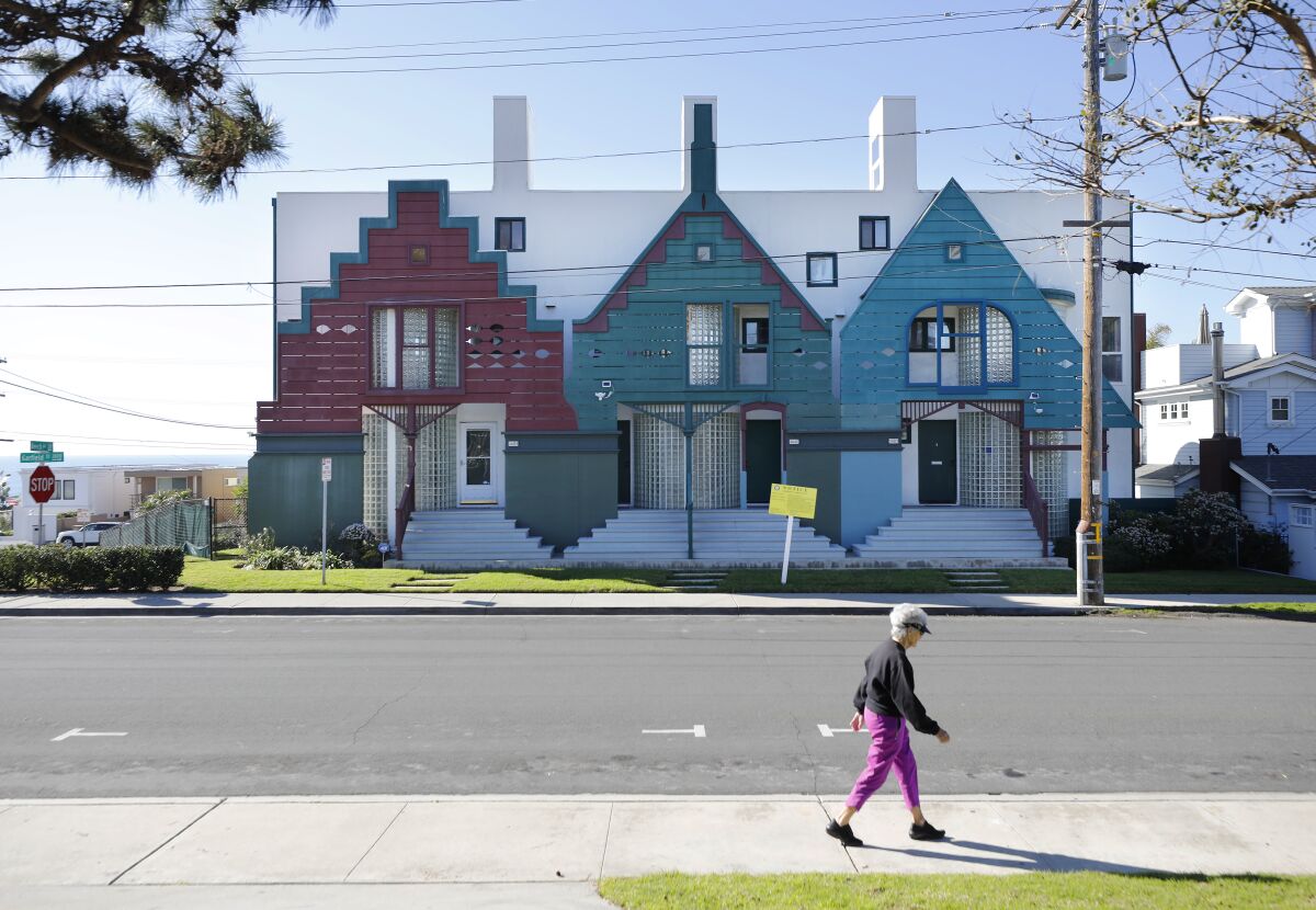 Three condos seen Tuesday on Garfield Street in Carlsbad are slated to be replaced. 