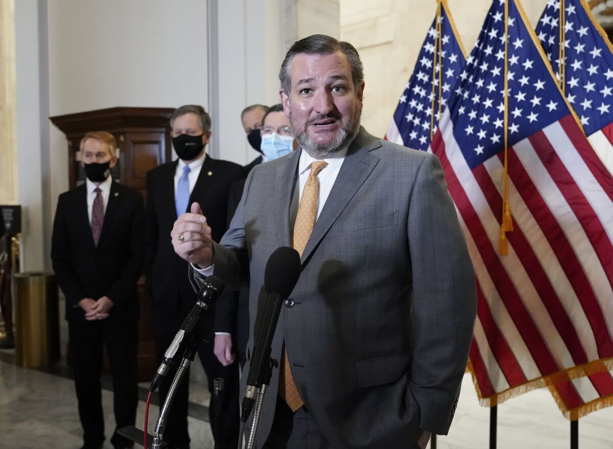 Sen. Ted Cruz speaks during a news conference on Capitol Hill.