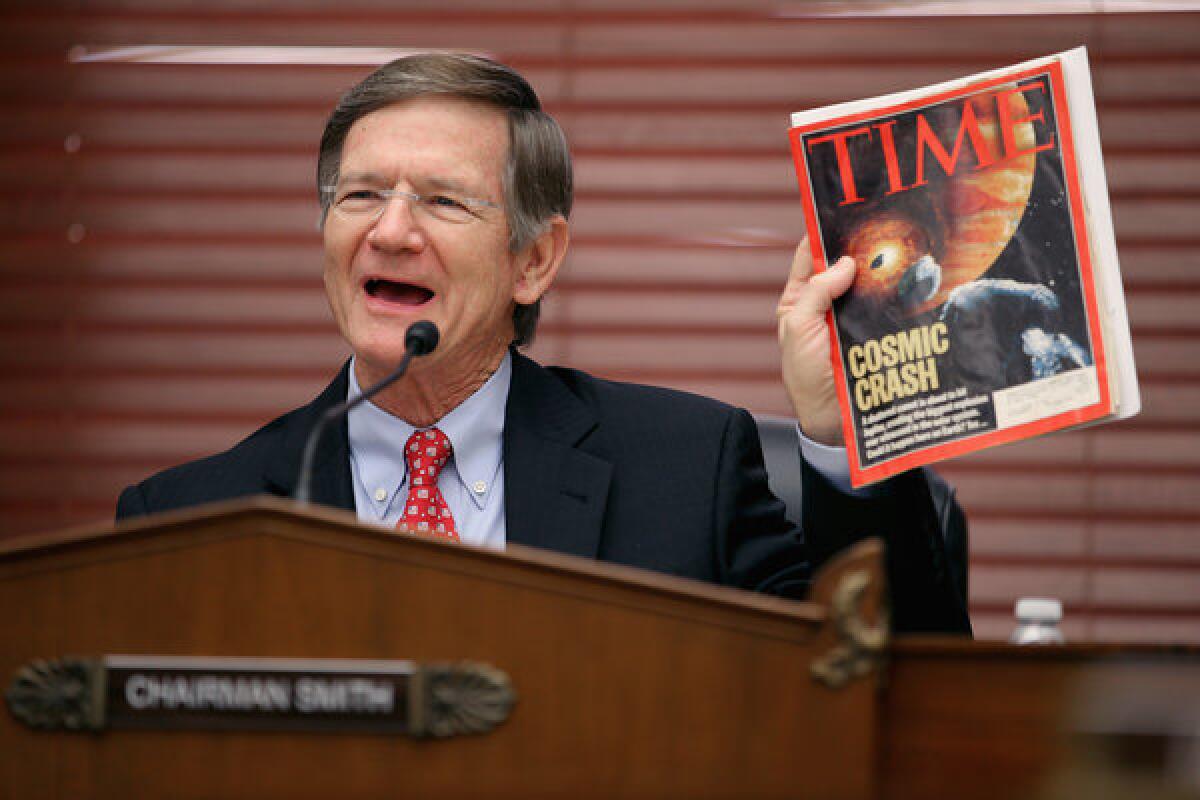 House Science, Space and Technology Committee Chairman Lamar Smith (R-Texas) during a hearing on Capitol Hill. His draft bill on National Science Foundation funding was made public by Science magazine.