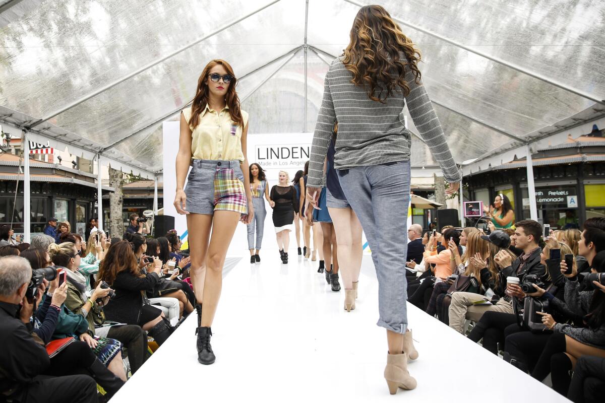 Jennifer Lynn's Linden collection at the Los Angeles Fashion Council's spring 2014 runway shows at the Grove. The LAFC has announced it will hold two to three days of shows for spring 2015 in downtown LA.