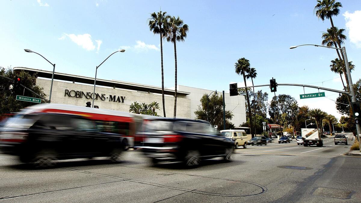 The Robinsons-May store, which closed in 2006, is shown in April 2014 before its demolition. It was next to the Beverly Hilton.