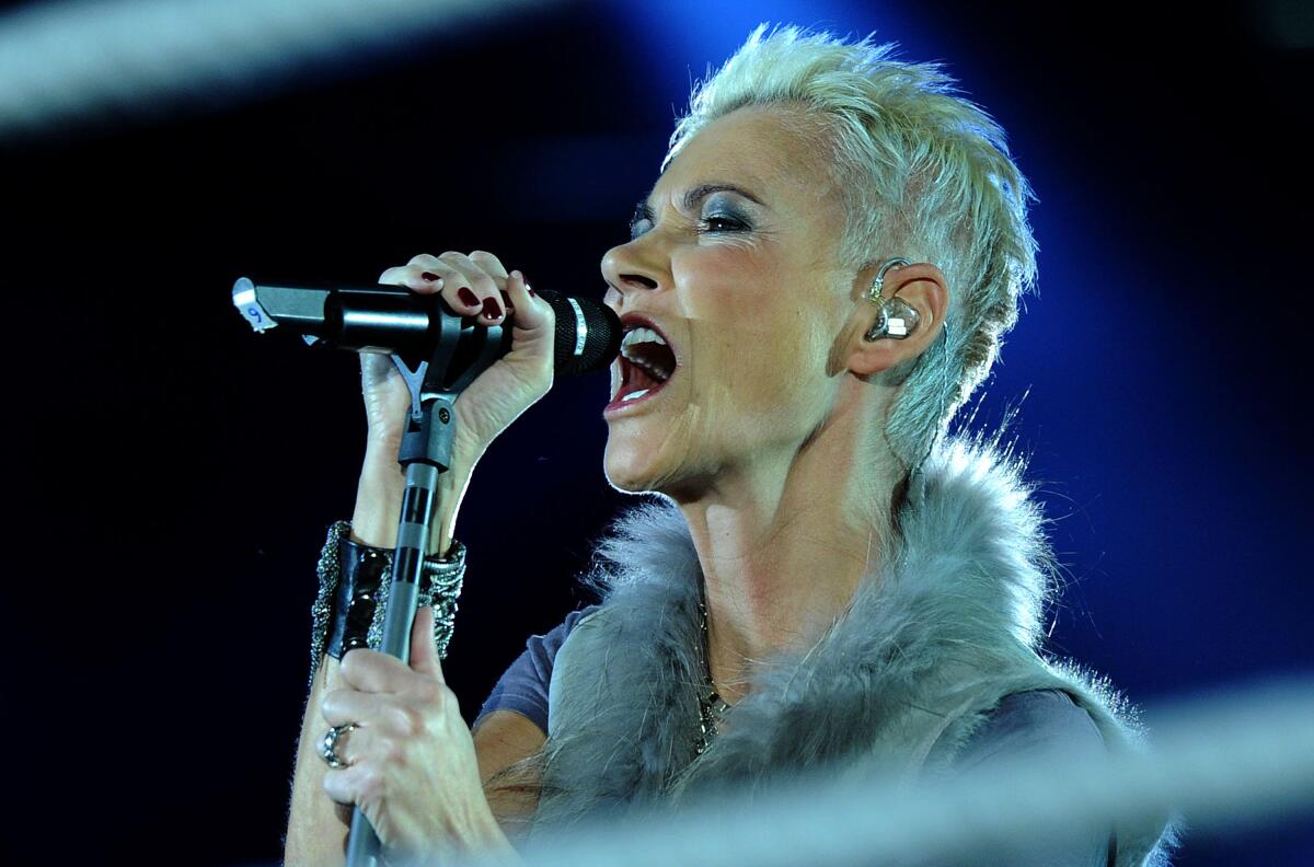 Swedish singer Marie Fredriksson of the pop group Roxette performs in Cologne, western Germany, in 2011.