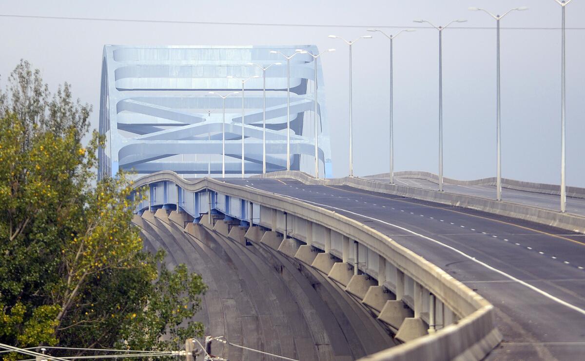 A span on the Leo Frigo Memorial Bridge in Green Bay, Wis., dipped across all four lanes, prompting its closure.