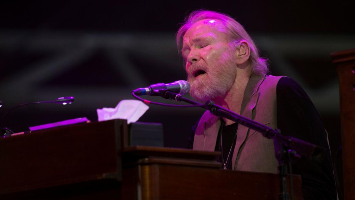 Veteran rocker Gregg Allman, shown performing at the Stagecoach Country Music Festival in Indio in 2015, has canceled all touring for 2017.