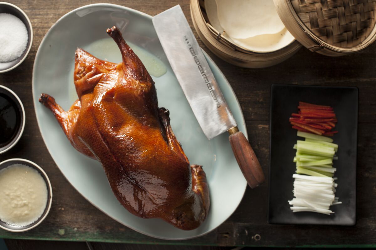 Apple-wood-roasted Peking duck from Mott 32.