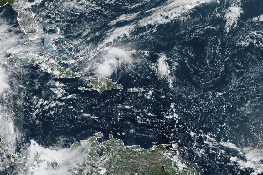 This satellite image provided by NOAA on Saturday, Oct. 19, 2024 shows Hurricane Oscar. (NOAA via AP)