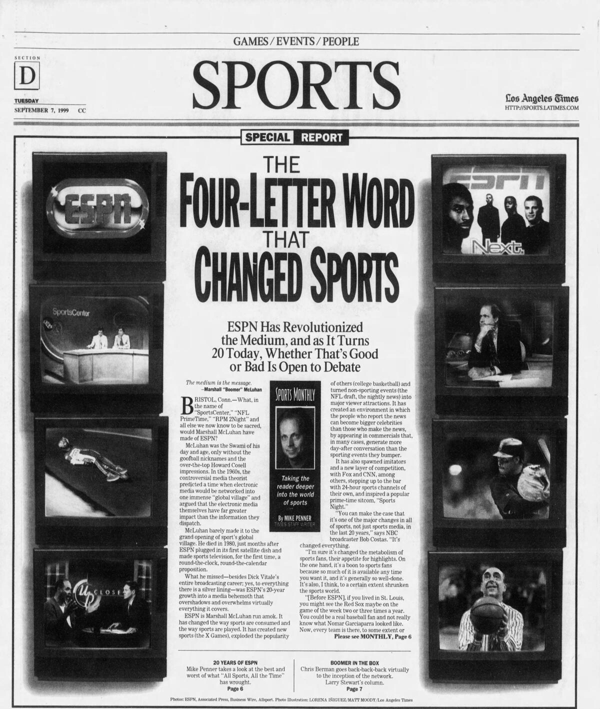 The 1999 print edition of the L.A. Times featured a 20-year lookback on the advent of ESPN.