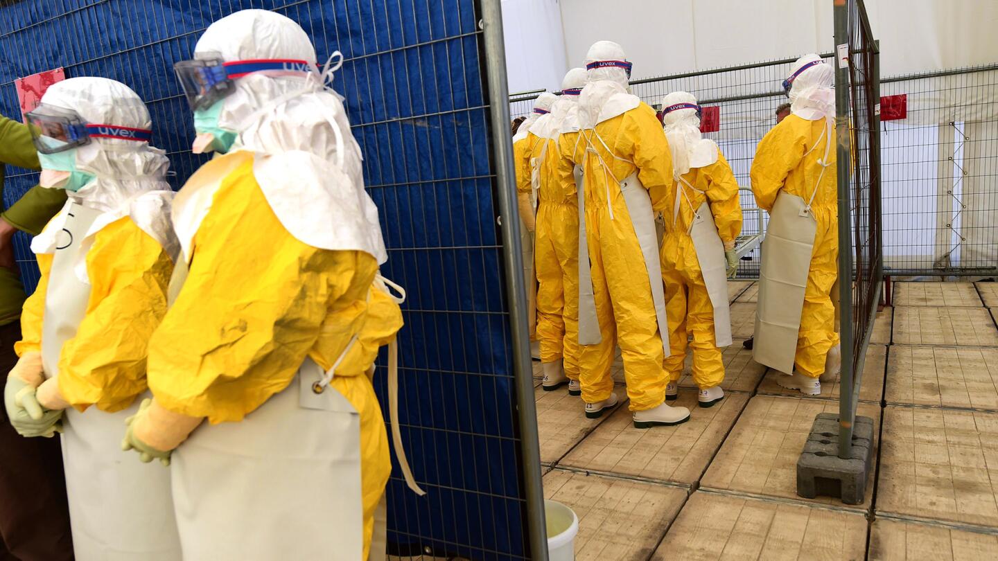 Volunteers train at replica Ebola treatment facility in Belgium