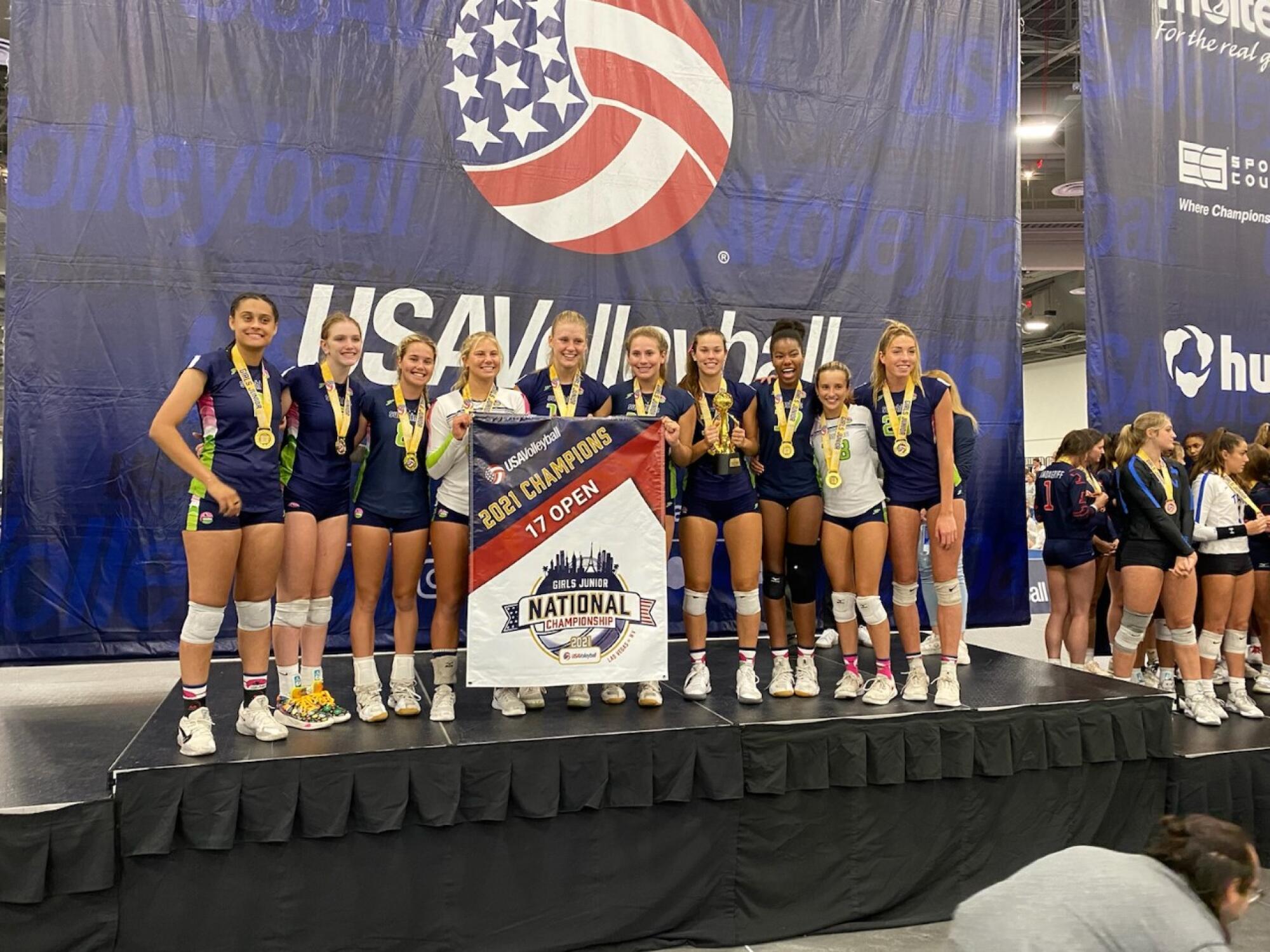 Five members of Marymount girls' volleyball team, including MVP Elia Rubin (left), led the U17 LA team to national title.
