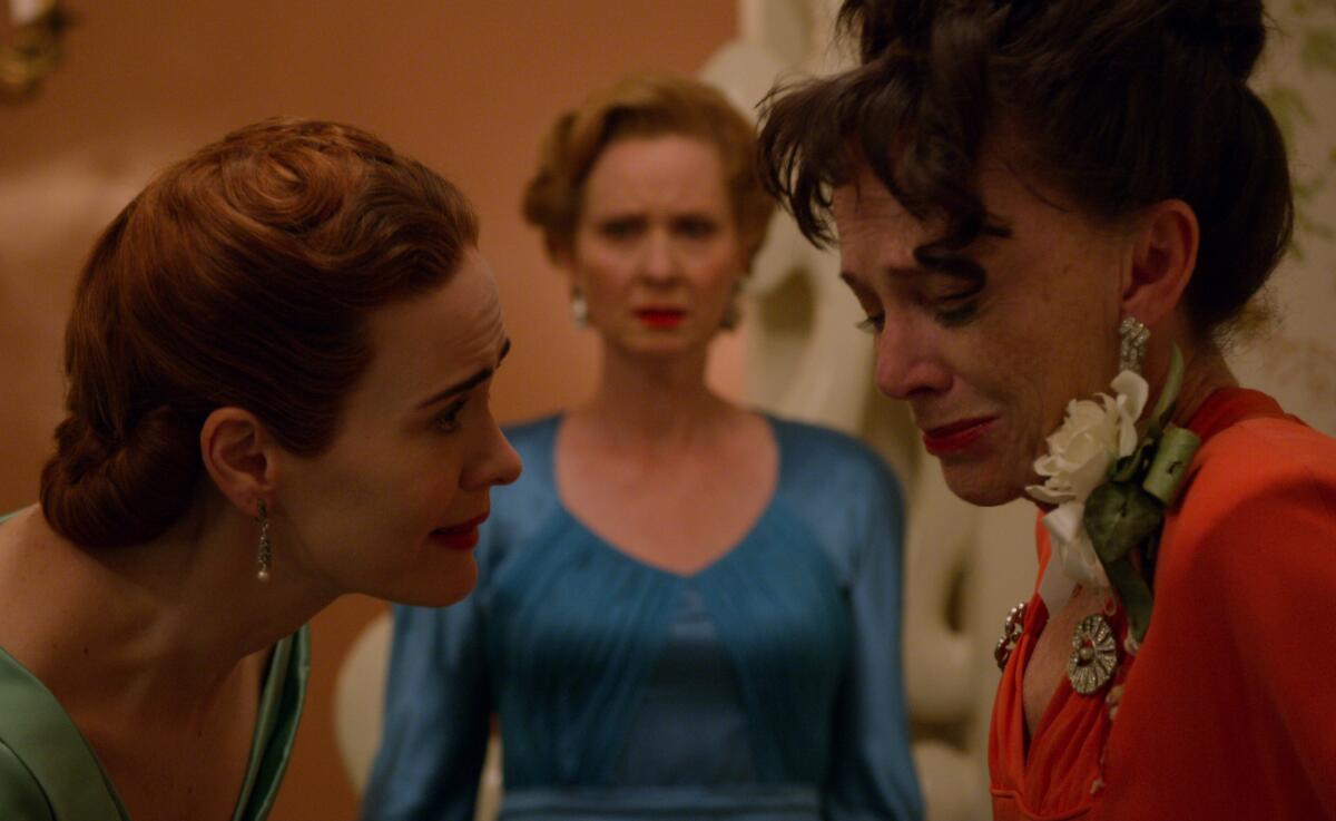 Sarah Paulson, from left, Cynthia Nixon and Judy Davis in a scene from "Ratched."