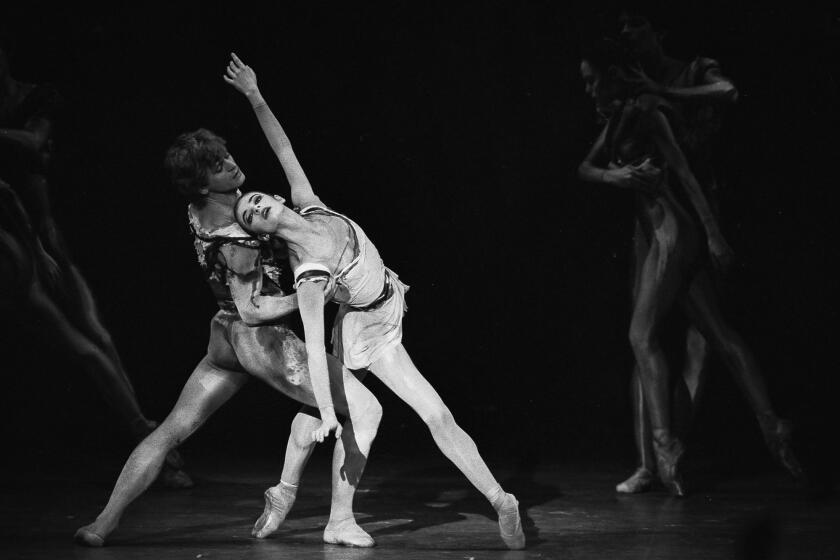 March 4, 1986: Mikhail Baryshnikov, Alessandra Ferri dance central roles in Sir Kenneth MacMillan's setting of the Andrew Lloyd Webber Requiem. This image appeared in the March 6, 1986, Los Angeles Times. This photo is from the Los Angeles Times Archive at UCLA.