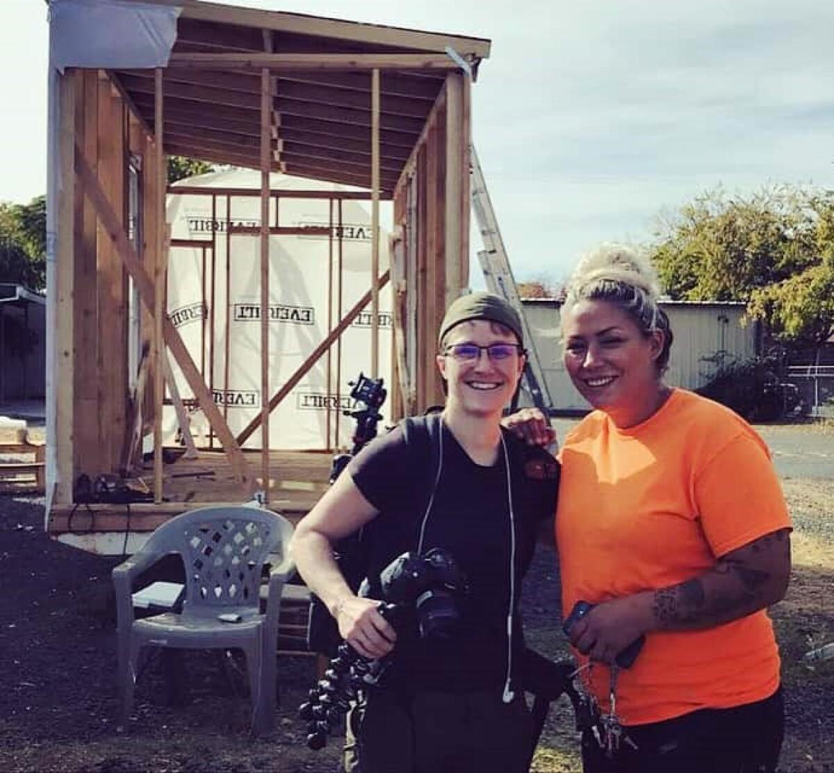 Filmmaker Amanda Lipp, left, with Alyssa Nolan, the subject of the short documentary, "Rebuilding Butte."