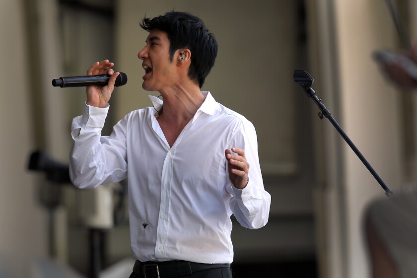 Leehom Wang rehearses for his performance at the Hollywood Bowl.
