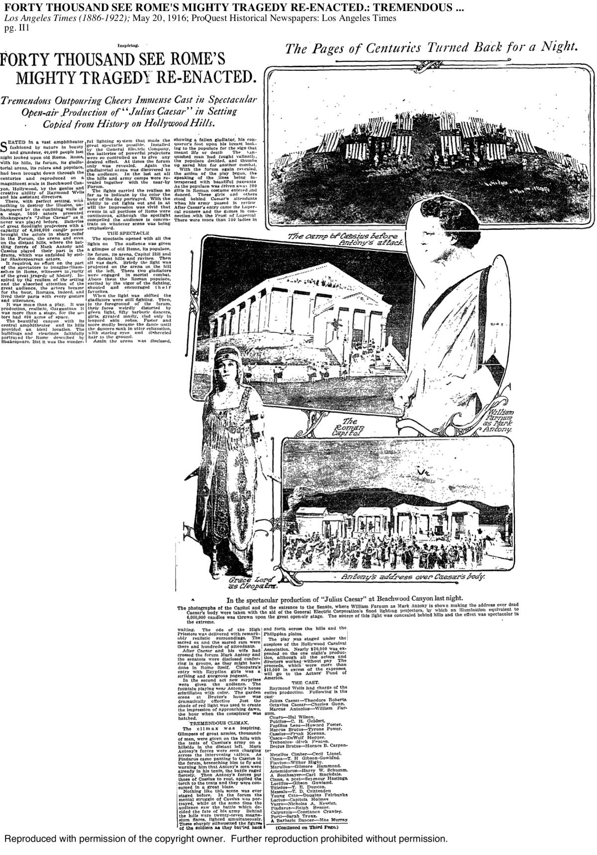 The Los Angeles Times on May 20, 1916, describes the first known performance on the site that would become the Hollywood Bowl.