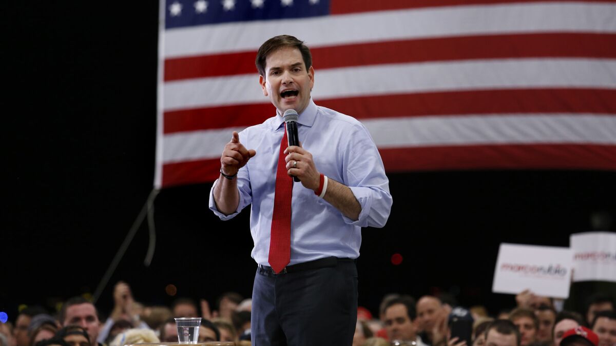 Republican presidential primary candidate Marco Rubio holds a rally in Sanford, Fla., on March 7, 2016. Winning the Florida primary is considered crucial for Rubio.