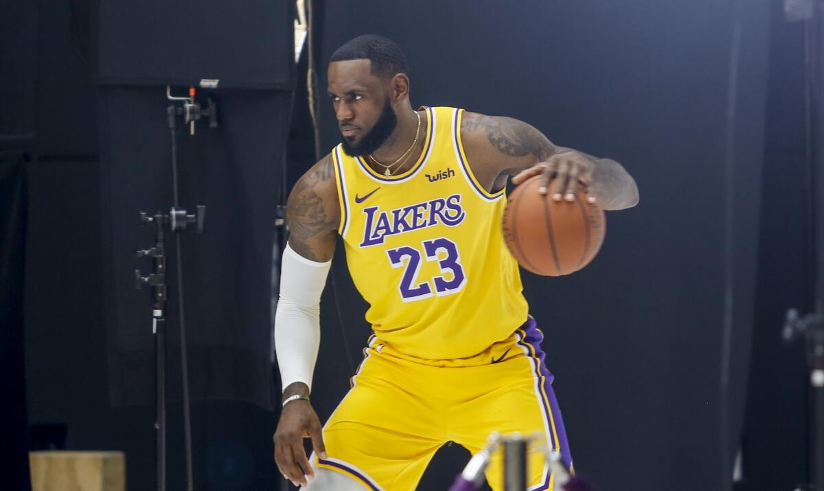 Lakers star LeBron James was busy during the team's media day on Friday.