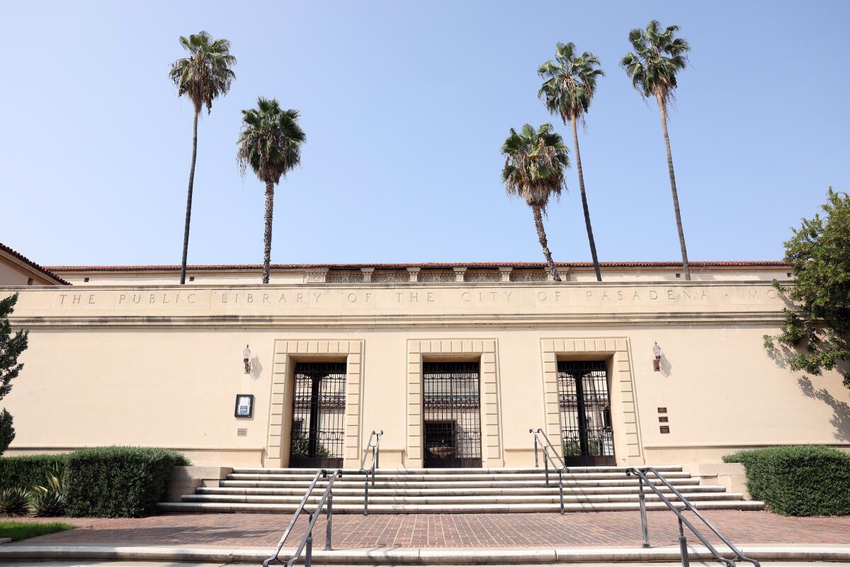 Pasadena Public Library is seen from the street