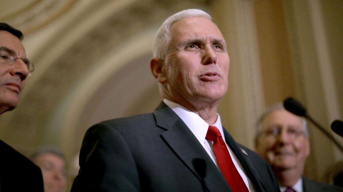 Vice President-elect Mike Pence met Thursday at the Capitol with Republican lawmakers, rallying them around the goal of repealing Obamacare.