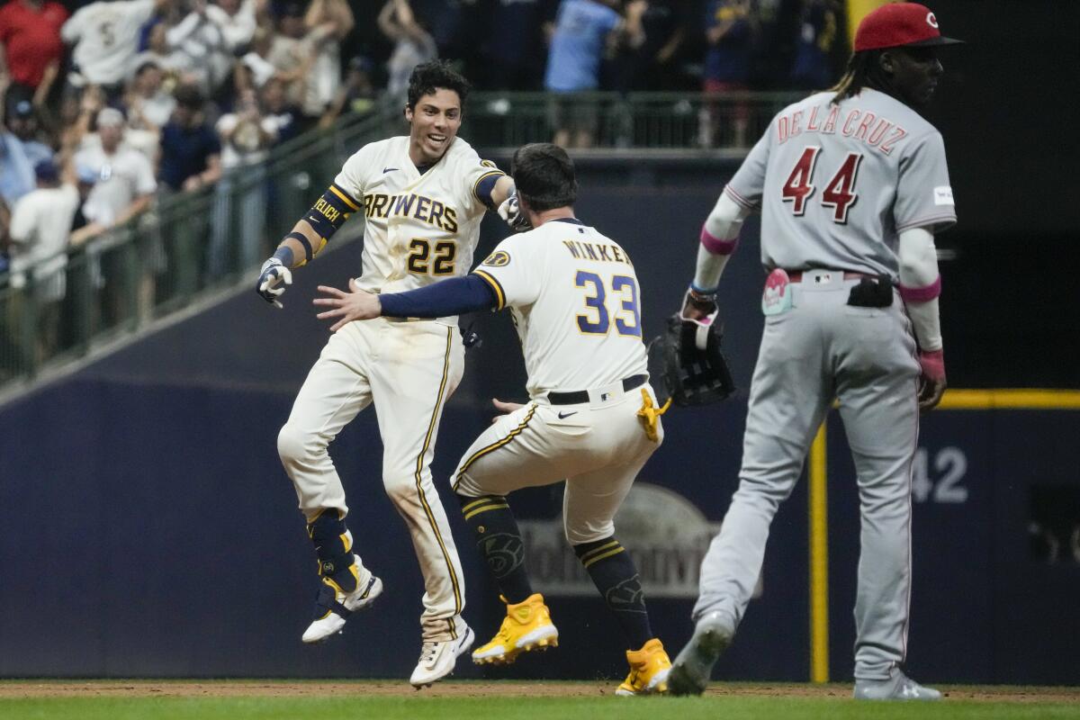 De La Cruz launches a mammoth homer, but the Brewers edge the Reds 3-2 in  their division showdown - The San Diego Union-Tribune