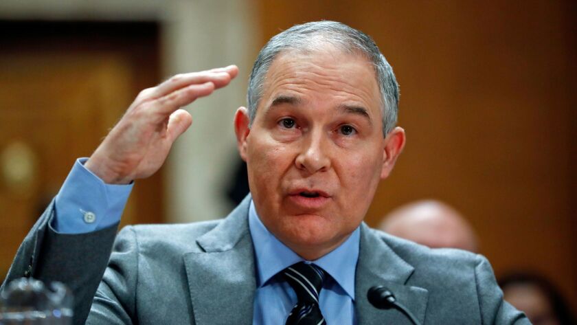 Environmental Protection Agency Administrator Scott Pruitt testifies before the Senate Environment Committee on Capitol Hill in Washington on Jan. 30, 2018.