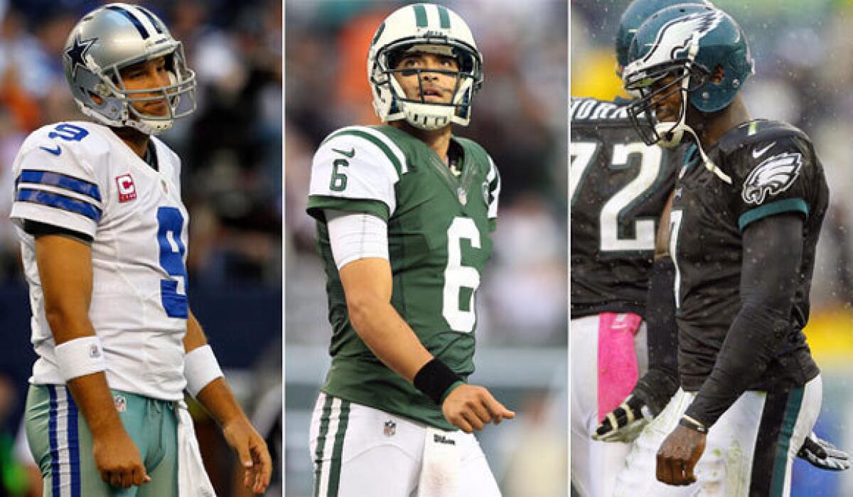 Dallas' Tony Romo, the New York Jets' Mark Sanchez and Philadelphia's Michael Vick are all veteran quarterbacks having their share of problems this season.