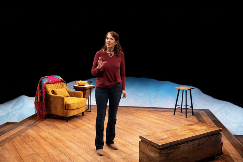 Melinda Lopez, the playwright of 'Mala,' acting onstage.