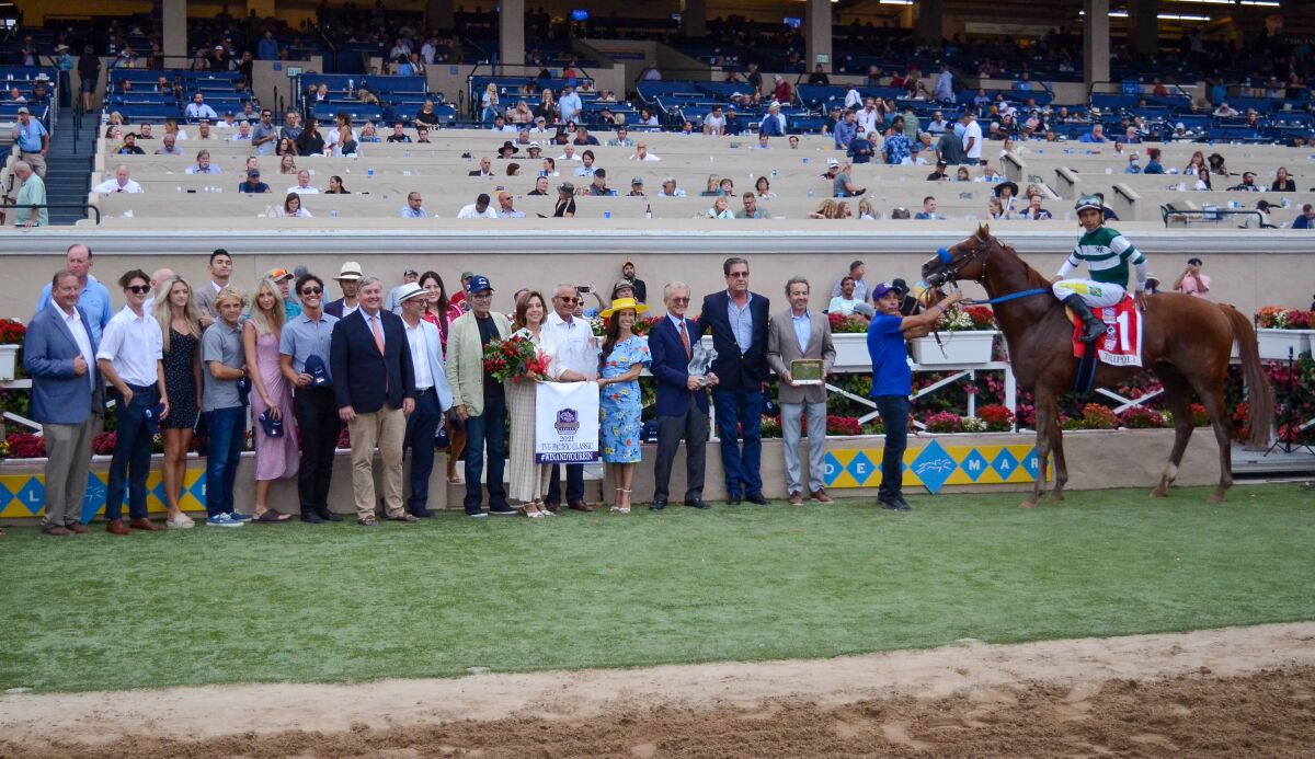 The winner's circle presentation for the 2021 Grade I TVG Pacific Classic