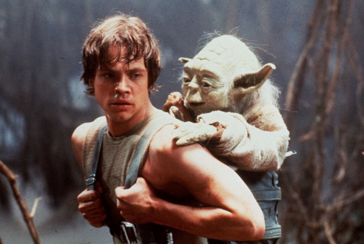 Luke Skywalker (Mark Hamill) with Yoda in "The Empire Strikes Back."
