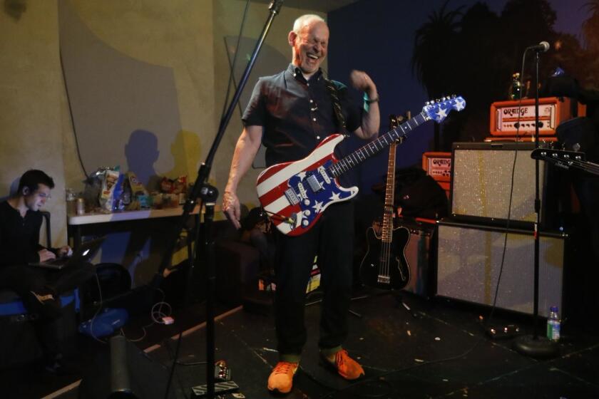 LOS ANGELES, CA - JUNE 18, 2018 - Guitarist Wayne Kramer, of MC5, enjoys a light moment while rehearsing for his upcoming tour at Bedrock Rehearsal in Los Angeles June 17, 2018. Kramer will be publishing a memoir. Entitled The Hard Stuff: Dope, Crime, the MC5, and My Life of Impossibilities, it "chronicles his abusive childhood, his discovery of rock and roll through artists like Chuck Berry and the Yardbirds, and the beginnings of the MC5, which he founded. (Genaro Molina/Los Angeles Times)