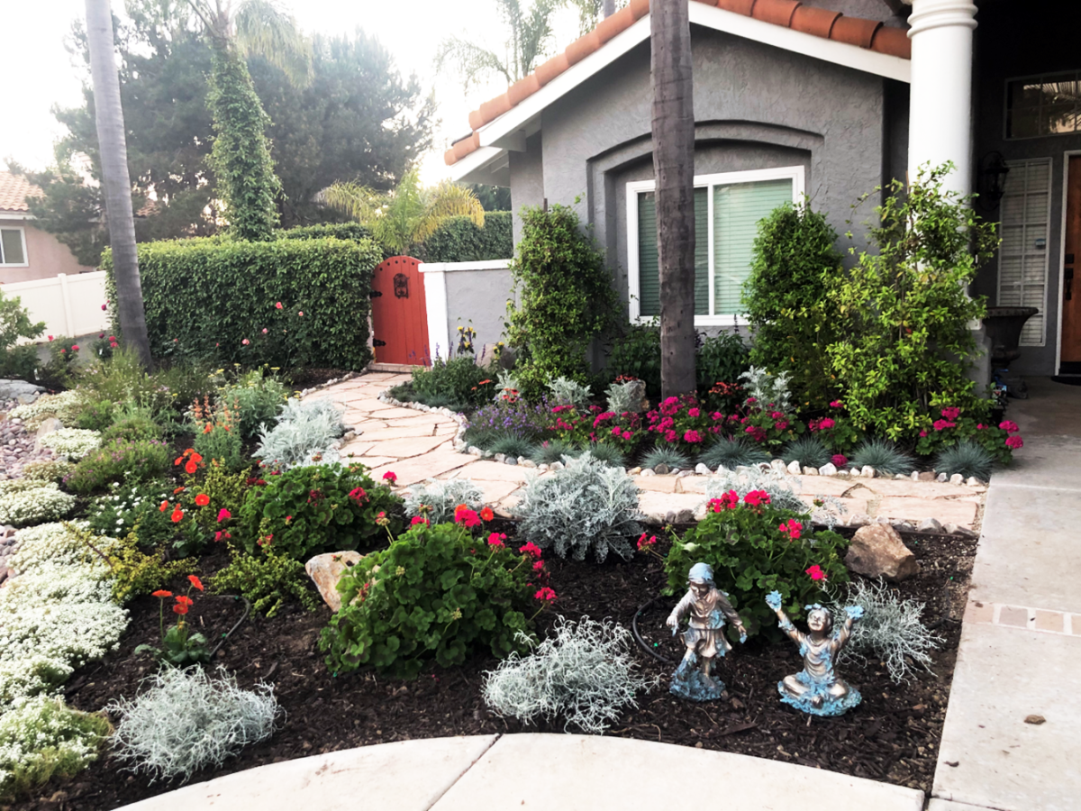 After: The landscape is inspired by colorful English gardens that the couple love to visit.