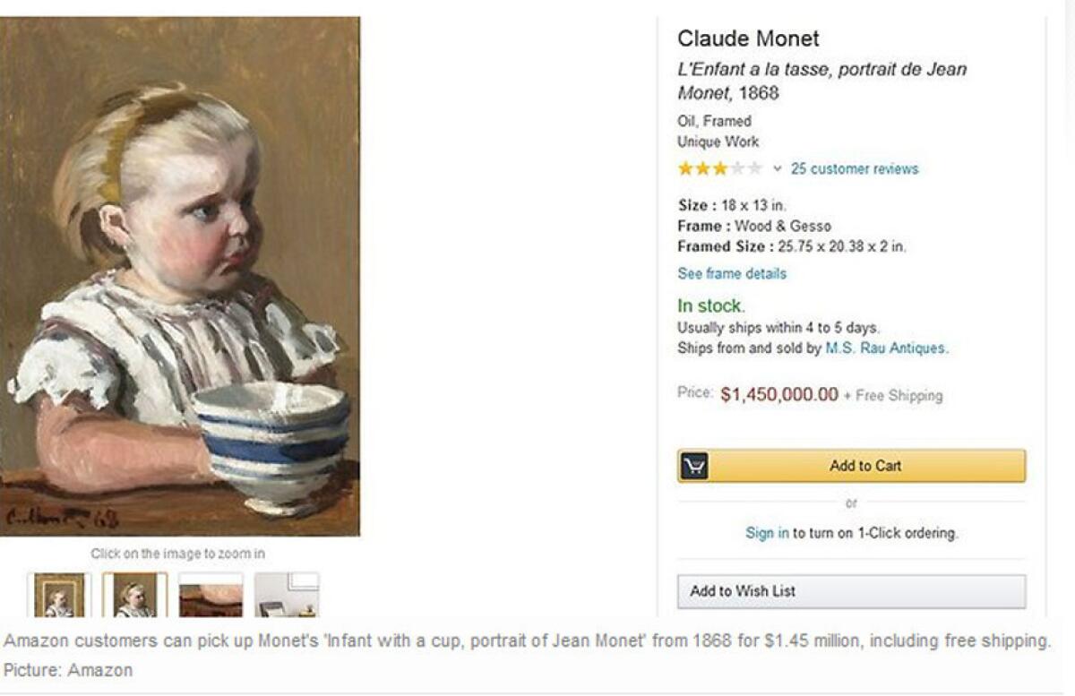 Amazon is selling a small, early portrait by Claude Monet.
