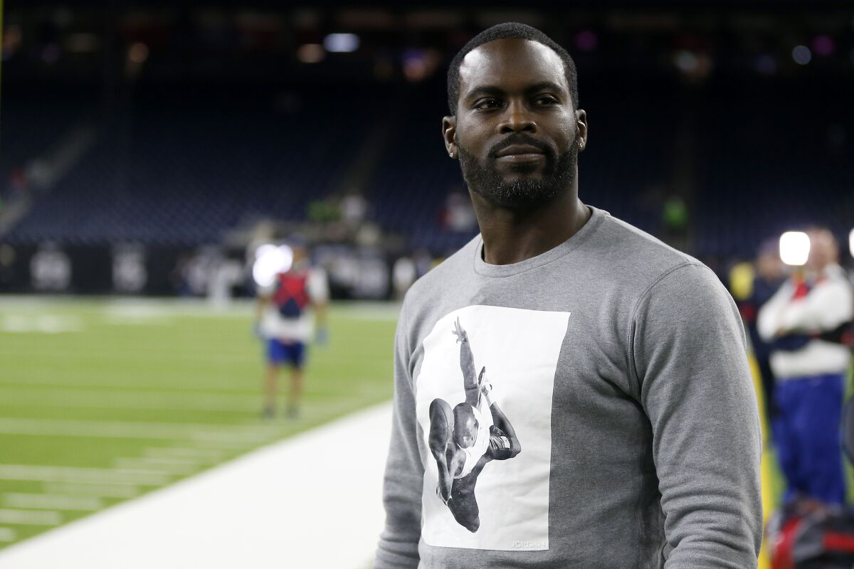 Former NFL quarterback Michael Vick looks on prior to a game between the New England Patriots and the Houston Texans Dec. 1 at NRG Stadium.