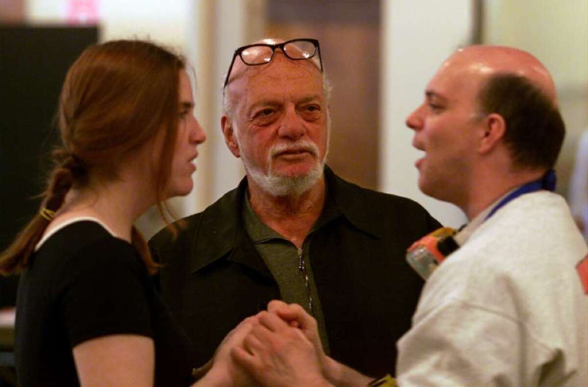 Hal Prince, center, attends a rehearsal of "The Flight of the Lawnchair Man," a one-act musical he directed in 2015.