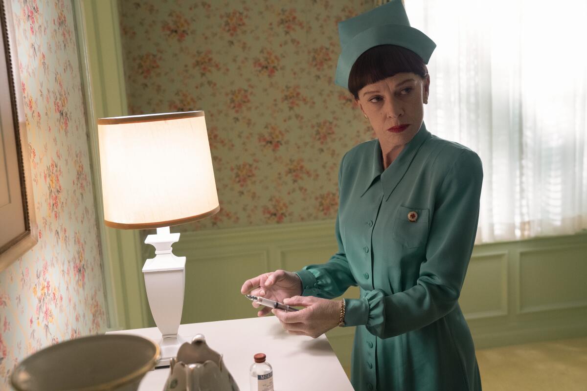 Judy Davis as Nurse Betsy Bucket in a scene from "Ratched."