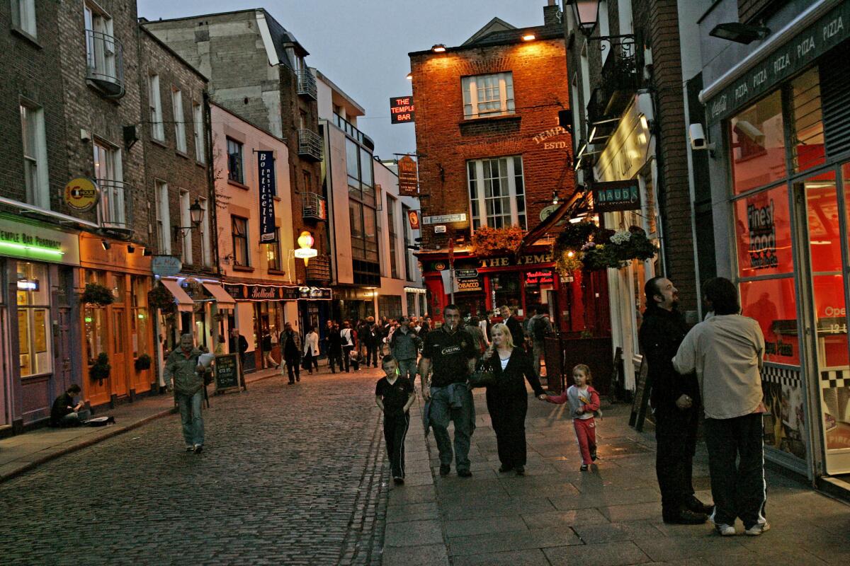 The lively Temple Bar area of Dublin, Ireland.