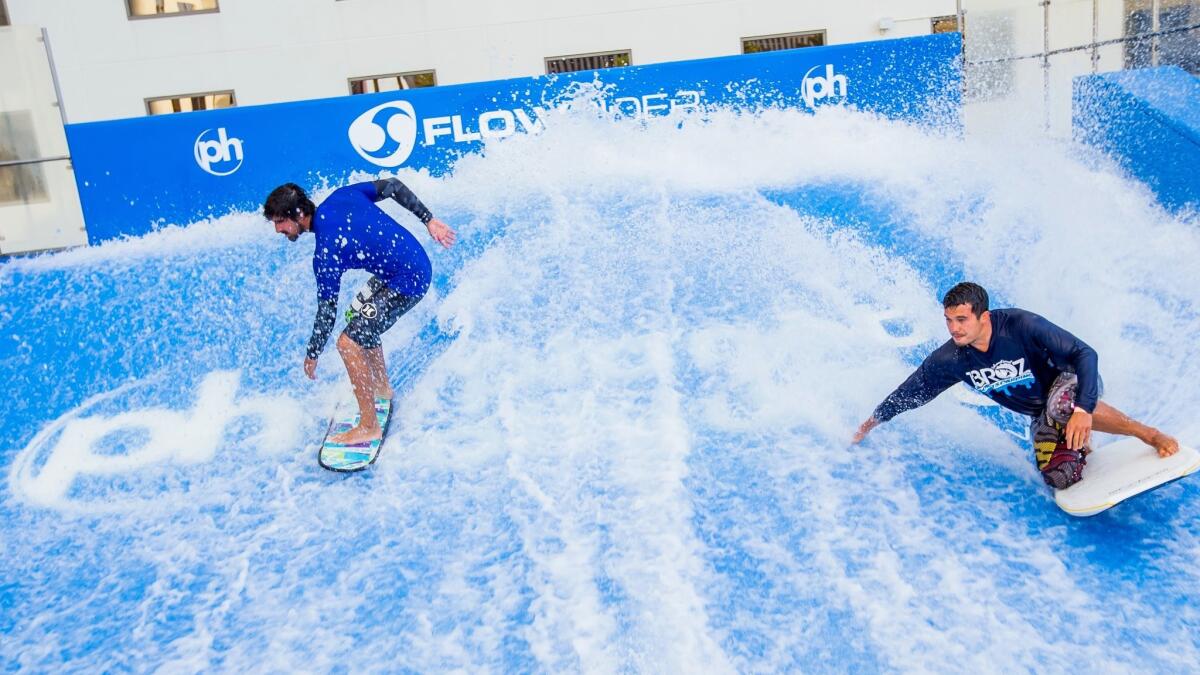 Visitors to Vegas can grab a surfboard or a boogie board and test their skills on the FlowRider at Planet Hollywood.