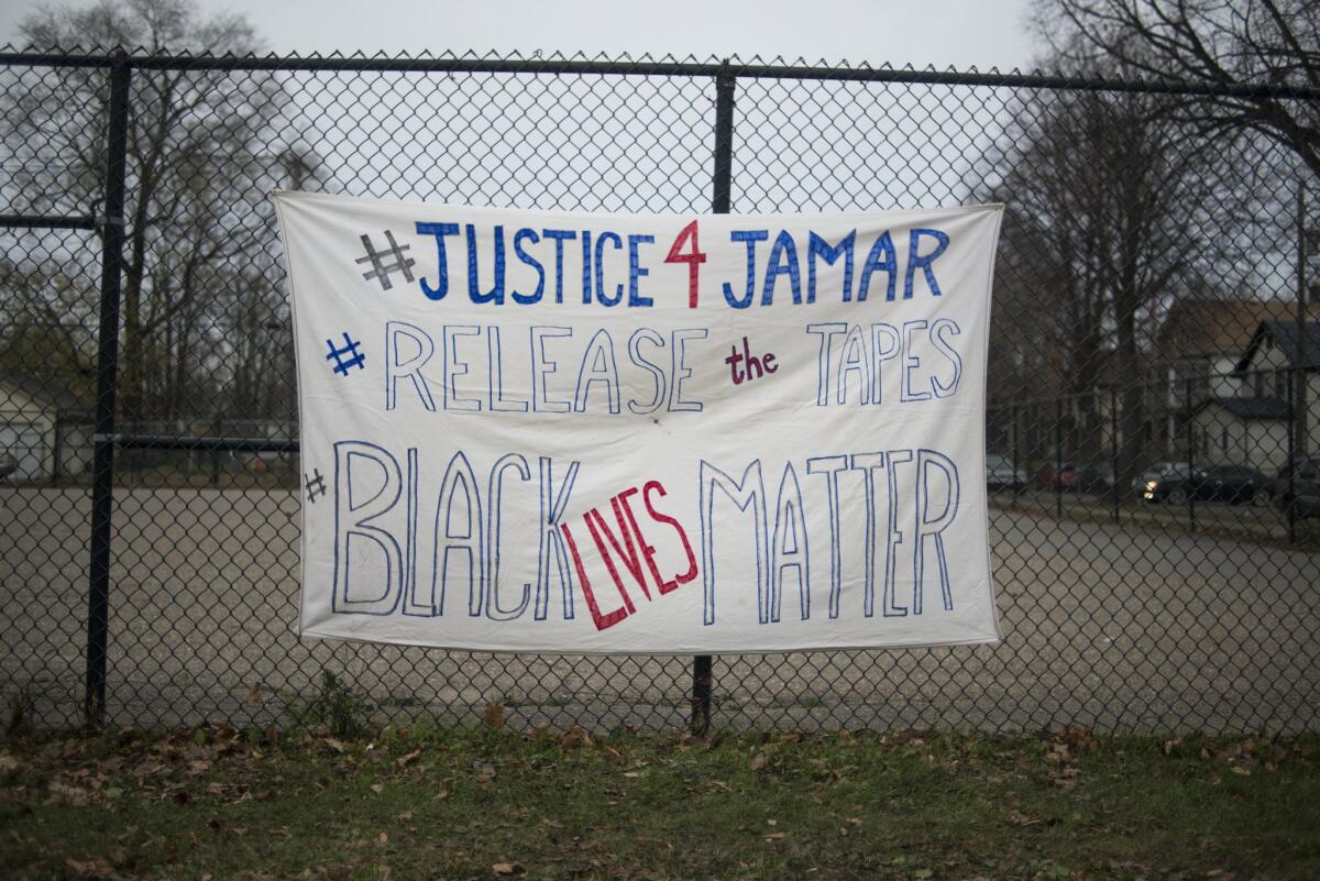 A sign demanding the release of videos of the killing of Jamar Clark in Minneapolis.