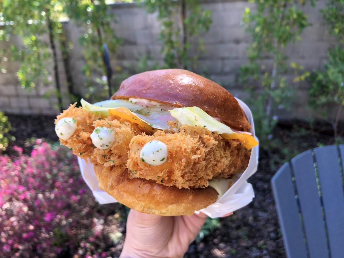The fish burger from Crispy School in Westlake.
