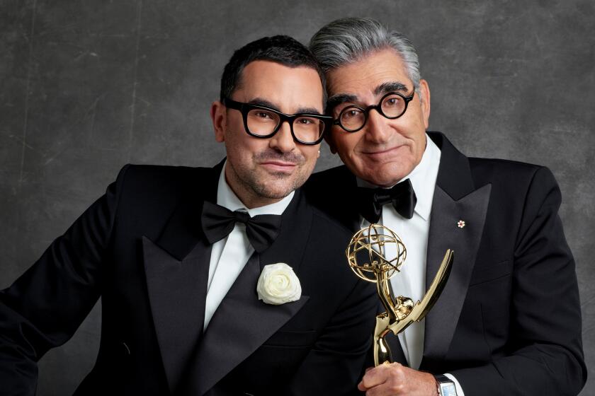 The 76th Emmy Awards will be hosted by Dan Levy, left, and father Eugene Levy.