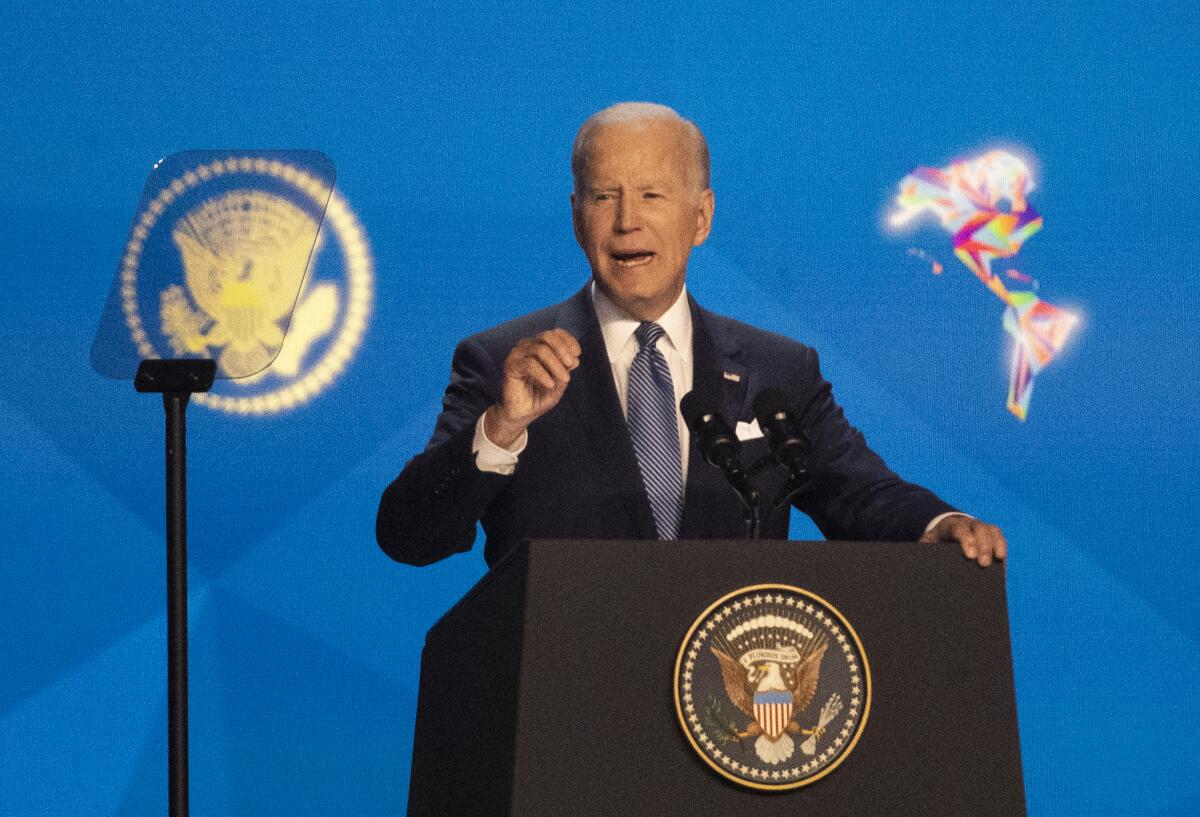 President Biden addresses the Summit of the Americas at Microsoft Theater.