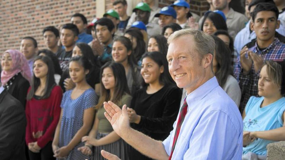 Tom Steyer at a Los Angeles high school in 2014.